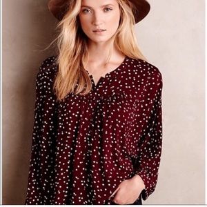 Anthropologie Maeve Linden Maroon polkadot blouse